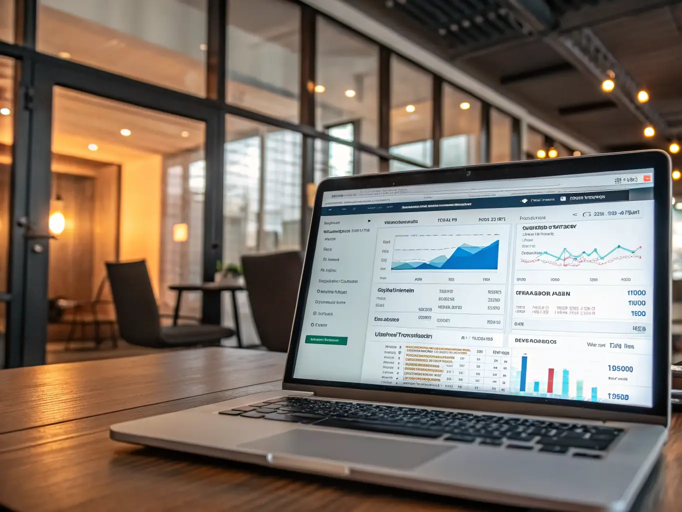 A clean, modern interface displaying a dashboard with key metrics for email verification, including deliverability rates, bounce rates, and overall campaign performance, set against a backdrop of a bustling office environment.