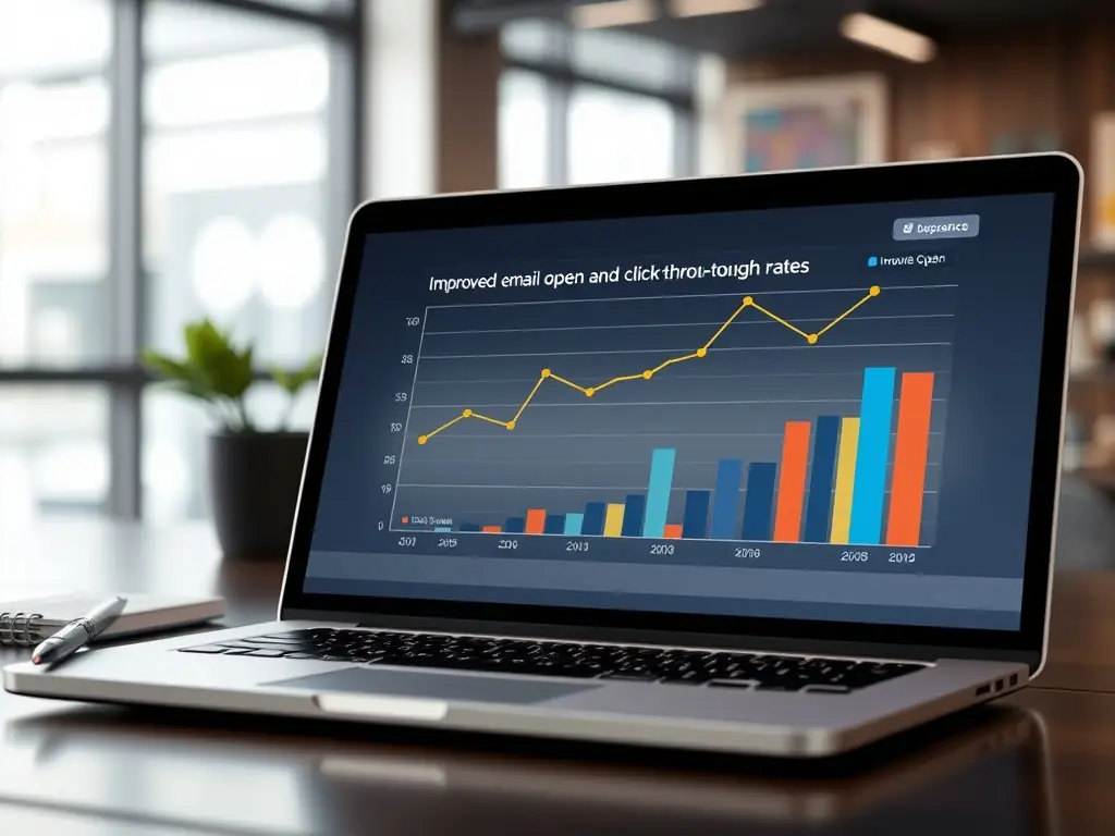 A graph illustrating the improvement in marketing campaign performance after implementing email verification, showcasing increased open rates, click-through rates, and conversion rates.